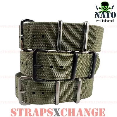 Ribbed Premium NATO® ARMY GREEN KHAKI Corrugated Military Diver Watch Strap Band • $27.95