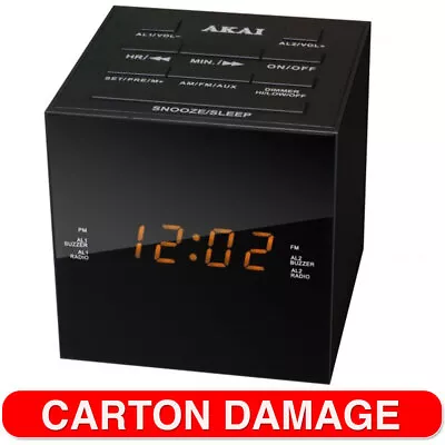 Akai Cube LED Alarm Clock AM/FM Radio Black Dimmer Speakers USB Charging Port • $35