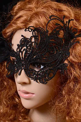 Masquerade Eye Mask Gothic BN Ladies BLACK LACE Fancy Dress Hen Party Halloween • £3.59