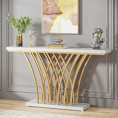 Tribesigns 59  Gold Console Table Modern Entryway Table White Marble & Gold. • £139.99