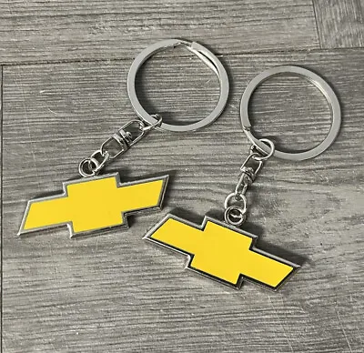 Set Of 2 Chevy Keychain Yellow Badge Bow Tie Chevrolet Metal Enamel Emblem • $14.95