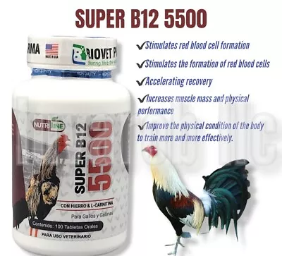 Vitamin B12-5500 With Iron 100 Tabs For Rooster | Vitamina Para Gallos Pollos • $15.90