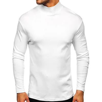 UK Mens Long Sleeve Blouse Tops Tunic Mens Slim Fit Pullover Basic Tee Shirt • £9.19