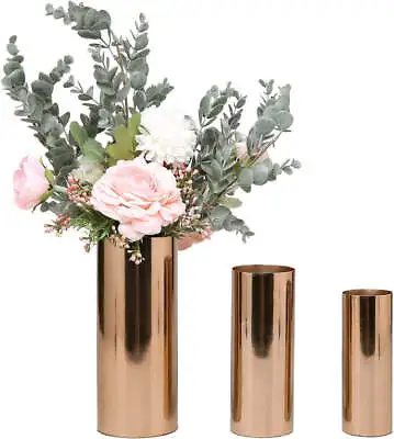 3 Piece Set Tall Modern Copper Tone Metal Flower Vase • $26.99