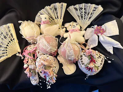 Lot Of 13 Victorian Christmas Tree Ornaments  Decorations Fans Crochet Lace Dove • $25