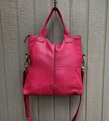 FOSSIL Long Live Vintage Pink Genuine Leather Satchel Foldover Crossbody Bag • $26.99