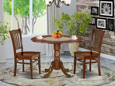 3pc Dublin Dinette Set Round Pedestal Kitchen Table With 2 Wood Chairs Mahogany • $390