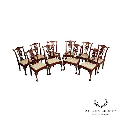 Chippendale Style Carved Mahogany Set Of 10 Dining Chairs • $3995