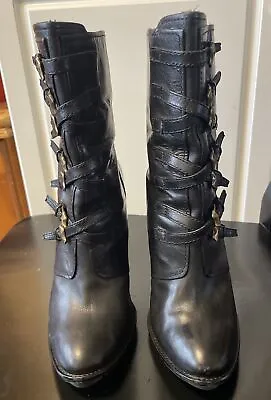 B. Makowsky Size 8M High Heel Black Leather BF COLLIN Boots-VGC • $35.95
