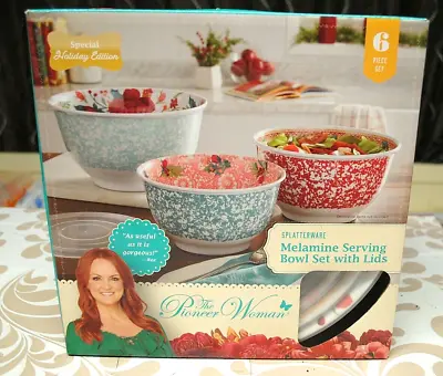 The Pioneer Woman Splatterware 6 Piece Melamine Serving Bowl Set With Lids - NIB • £19.29