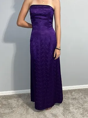 Vtg Jessica McClintock Purple Prom Black Tie Strapless Dress Long Y2K 80s Sz 10 • $133