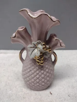Vintage Ucagco Small Japan Vase Pink White Gold Trim 6 3/8  Flower Frog • $9.25