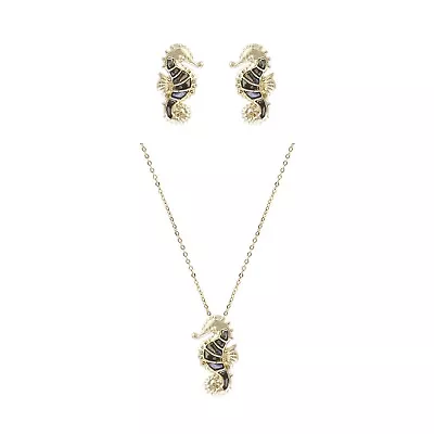 Genuine Abalone Seahorse Earring & Necklace Set Gold Plated (18+3in) • $10