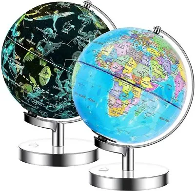 Exerz Illuminated World Globe 2 In 1 LED Light Up Globe Constellation Dia 23CM • £32.99
