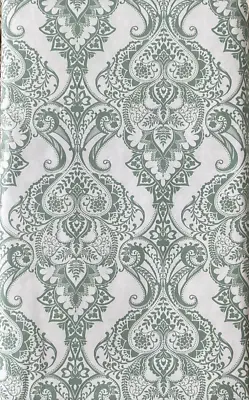 Vinyl Tablecloth 52x90 Flannel Backed Green White Baroque Medallion Easy Care • $14.43