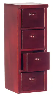 4 Drawer File Cabinet Mahogany Colour Furniture Dolls House Miniature 1:12 Scale • £14.99