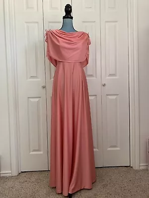 Vintage 1970's Formal Gown Bridesmaid Prom Dress Pink Cape Maxi Boho 32  • $49.99