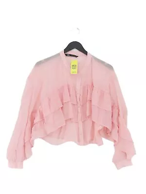 Zara Women's Top M Pink 100% Other Long Sleeve Round Neck Cropped • £11.20