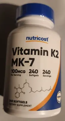 $17.77 • Buy Vitamin K2 MK-7 100 Mcg, 240 Gels Gluten Free/Non-GMO Nutricost Menaquinone-7