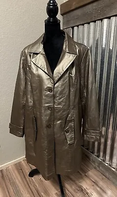 Vtg CENTIGRADE Gold Metallic Leather Jacket Women's XL Coat Button Up Lined • $38.88