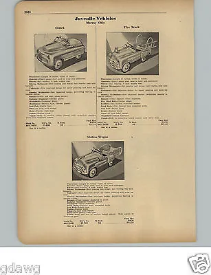 1951 PAPER AD Murray Ohio Pedal Car Comet Station Wagon Fire Truck • $14.99