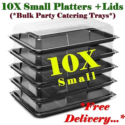 £20.99 • Buy 10X Small Plastic Sandwich Platters Trays + Lids For Food Party Catering Buffet