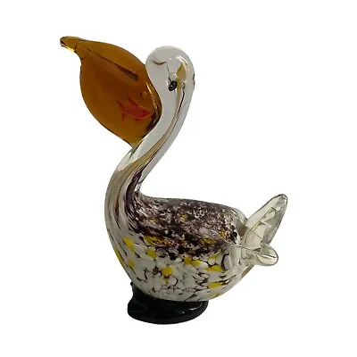 Murano Style Hand Blown Art Glass Pelican & Fish In Mouth Coastal 7” Nautical • $22.40