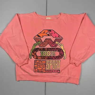 Vintage 80s AWOL Sport Beach Volleyball Neon Print Crewneck Sweatshirt Pink L  • $19.99