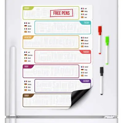 MULTI-LANGUAGE Magnetic Fridge Weekly Meal Planner Drywipe A3 White Board Pen UK • £7.03