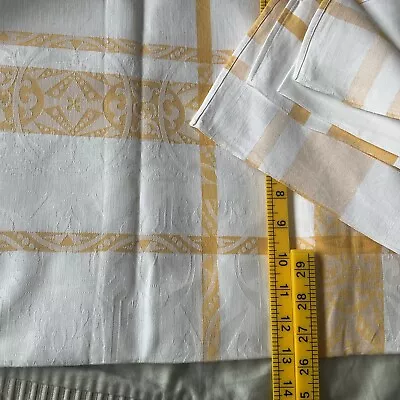 Tablecloth 52 ” Square Heavy Cotton Damask New Lemon White • £9.99