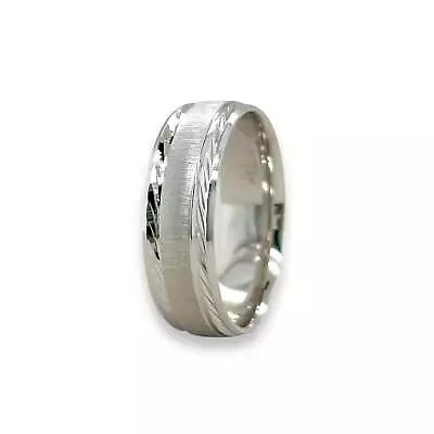 14K White Gold Diamond Cut Brushed Finish Wedding Band • $1200