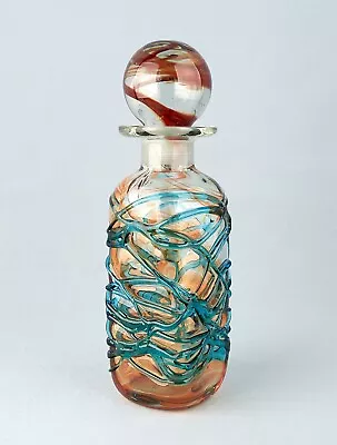 Vintage Mdina Malta Orange & Blue Trailed Glass Decanter Bottle 26 Cm Cracked • £19