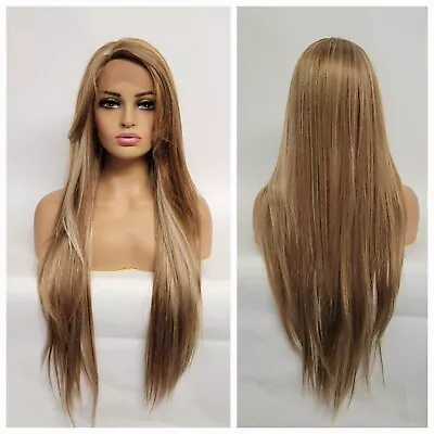 Extra Long Straight Lace Front Wig Mixed Blonde Cosplay Premium Synthetic Sepia • $38.95