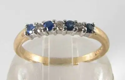 9K GOLD CEYLON SAPPHIRE DIAMOND ETERNITY BAND STACKING RING Size O • £269