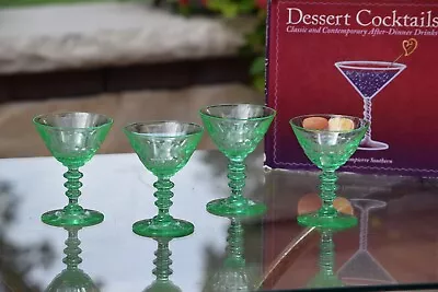 $78 • Buy 4 Vintage Val St Lambert Green Crystal Wine - Liqueur Cordials, 3 Oz, 1940's