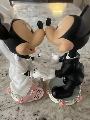 Disney Wedding Mickey & Minnie Bride & Groom Bobble Head Figurine Magnetic Noses • $28.45