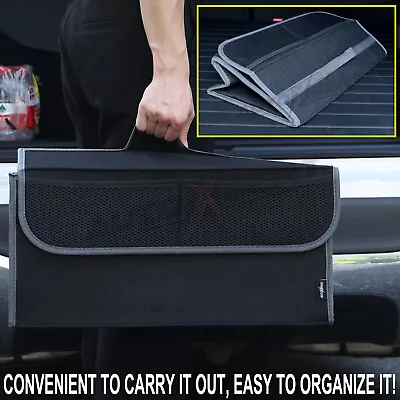 Car Boot Organizer Storage Bag Collapsible Trunk Tidy Hook Case Travel Carpet • $17.69