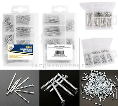 Nails Round Wire Nails Assortment Galvanised Carbon Steel 3 Sizes Wood Flat Head • £4.98