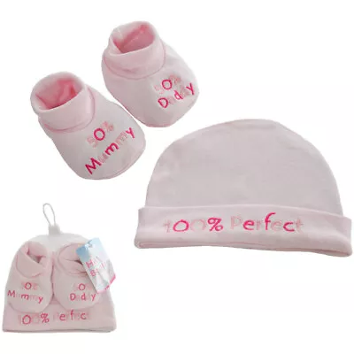 Baby Girls Pink  Perfect  Hat And Bootie Gift Set By Soft Touch • £4.99