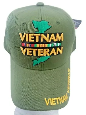 Vietnam Veteran Green Baseball Military Cap Hat Ribbons Country & Side Shadow  • $21.99
