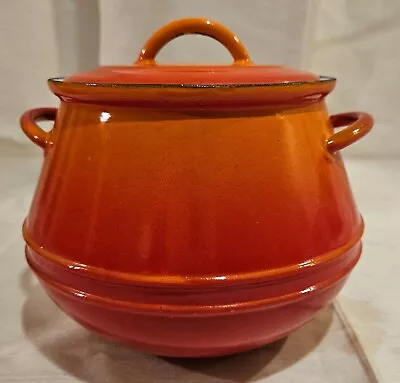 Vintage Descoware Belgium Enamel Cast Iron Bean Pot Orange/Red Flame Fe 3.  • $100