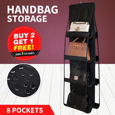 8 Pocket Double-sided Bag Handbag Storage Holder Hanging Wardrobe Storage Black • $8.90