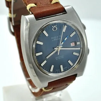 Milus Alarm M40.118 Incabloc. Manual Movement Year 1970´s. Blue Dial • $990