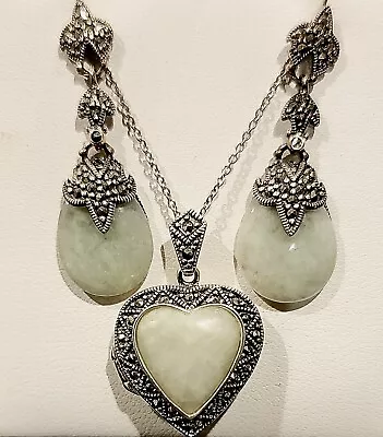 Beautiful Jade Heart Set From Macy’s & Co. Fine Jewelry Set In 925 Silver NEW! • $175