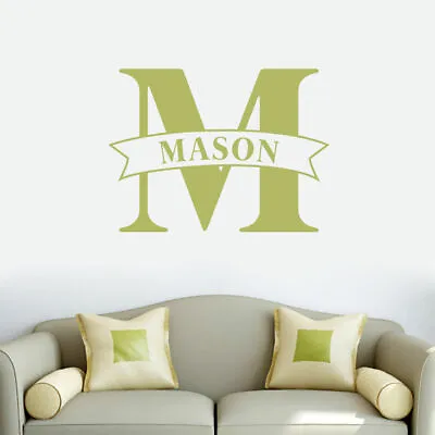 Custom Name Banner And Monogram Wall Decal - Personalized Family Entryway • $8.50