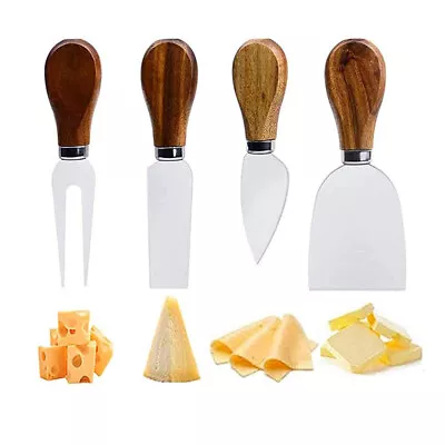 4PCS Cheese Serving Plane Knife Fork Set Stainless Steel With Wooden Handle UK • £9.10