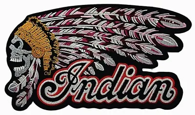INDIAN SKULL FEATHERS HARLEY BIKER JACKET VEST BACK PATCH  - IRON ON SEW  11 X6  • $17.99