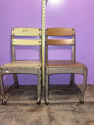 “Envoy” 2-Vintage 1940’s Industrial Child's School Chairs American Seating Co. • $124.99