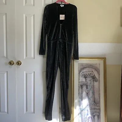 NEW Metallic Black/Silver Long Sleeve One Piece Pants/ Jumpsuit Woman’s Size L • $59.99