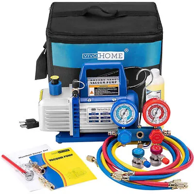 Combo 3.5cfm 1/4hp Air HVAC Vacuum Pump Kit & A/C Manifold Gauge Set With Case • $89.99